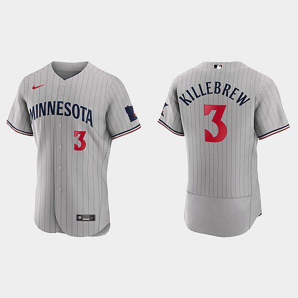 Men's Minnesota Twins Retired Player #3 Harmon Killebrew Nike 2023 Gray Pinstripe Authentic Jersey