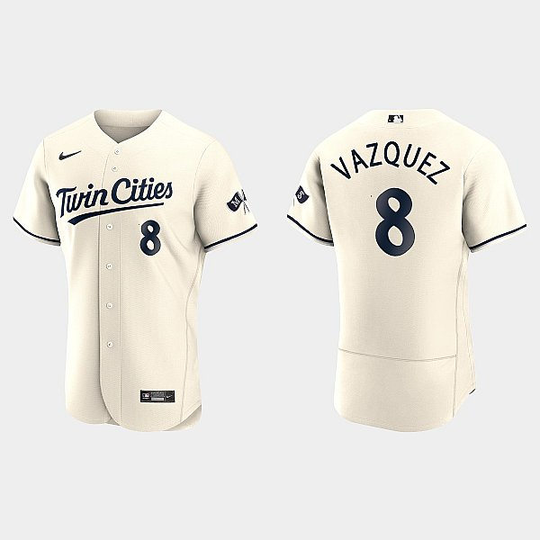 Mens Minnesota Twins #8 Christian Vazquez Nike 2023 Cream Alternate Authentic Player Jersey