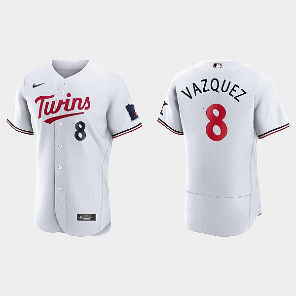 Mens Minnesota Twins #8 Christian Vazquez Nike 2023 Home White Authentic Player Jersey