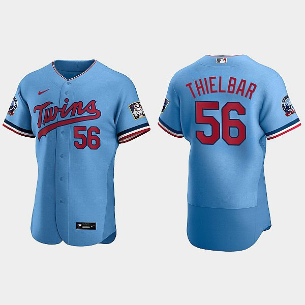 Mens Minnesota Twins #56 Caleb Thielbar Nike 2020 Powder Blue Alternate FlexBase Jersey