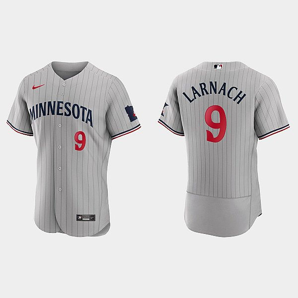 Mens Minnesota Twins #9 Trevor Larnach Nike 2023 Gray Pinstripe Authentic Player Jersey