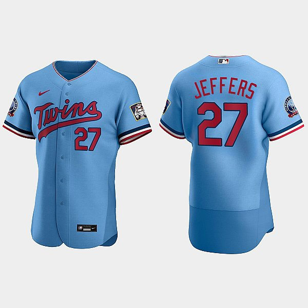Mens Minnesota Twins #27 Ryan Jeffers Nike 2020 Powder Blue Alternate FlexBase Jersey