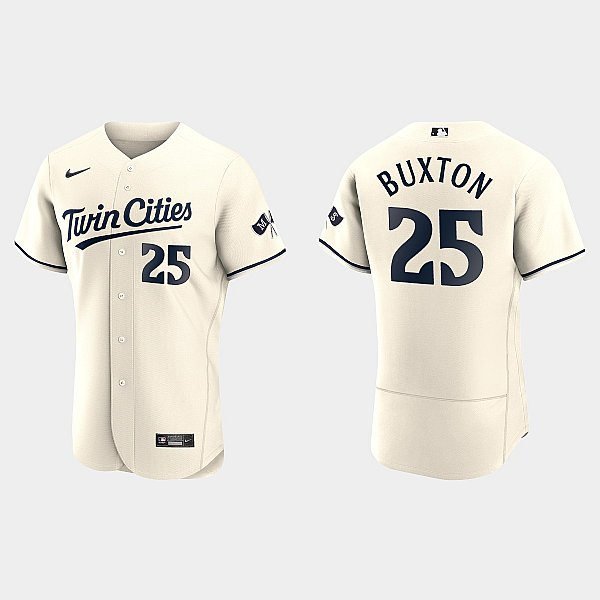 Mens Minnesota Twins #25 Byron Buxton Nike 2023 Cream Alternate Authentic Player Jersey