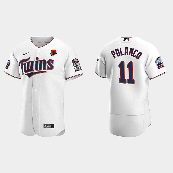 Mens Minnesota Twins #11 Jorge Polanco Nike 2020 White FlexBase Jersey