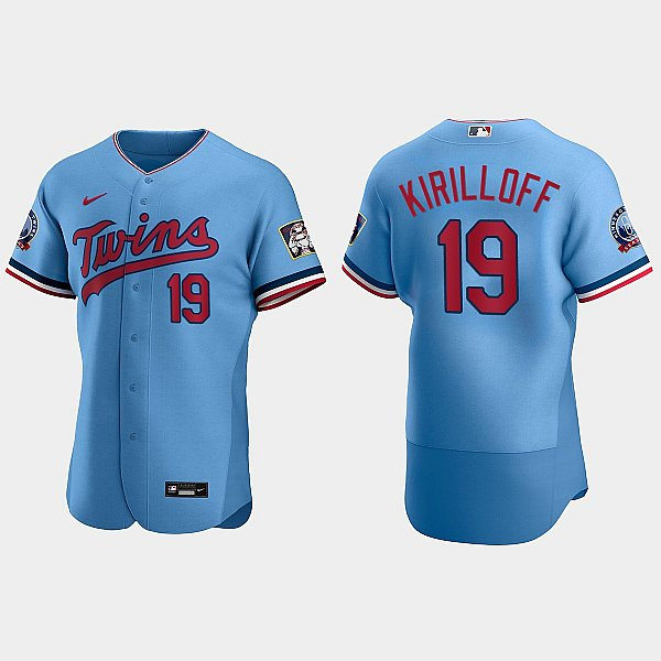 Mens Minnesota Twins #19 Alex Kirilloff Nike 2020 Powder Blue Alternate FlexBase Jersey