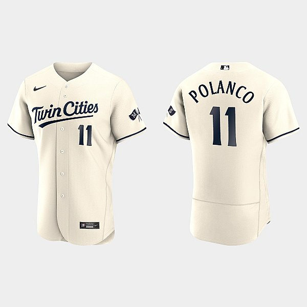 Mens Minnesota Twins #11 Jorge Polanco Nike 2023 Cream Alternate Authentic Player Jersey