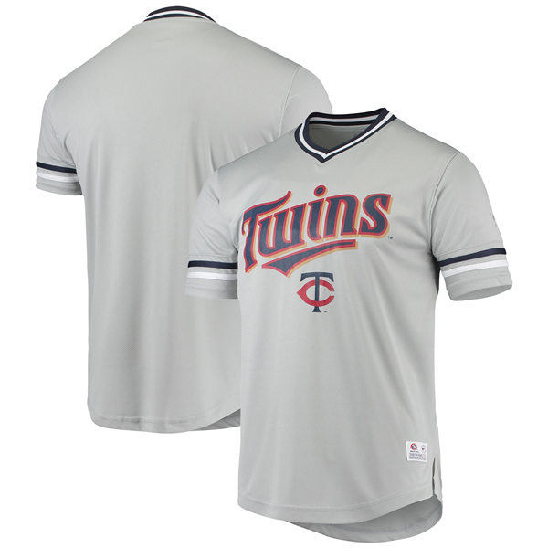 Mens Youth Minnesota Twins Custom Gray Replica V-Neck Jersey