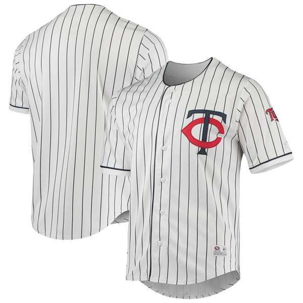 Mens Youth Minnesota Twins Custom True-Fan White Navy Pinstripe Jersey