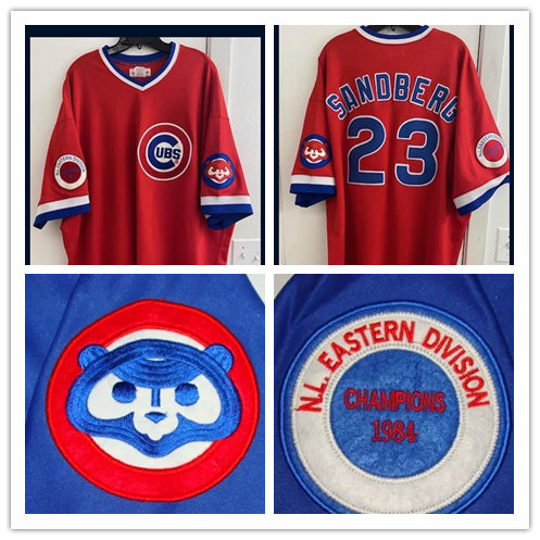 Mens Chicago Cubs #23 Ryne Sandberg Mitchell & Ness Red Cooperstown Collection Jersey