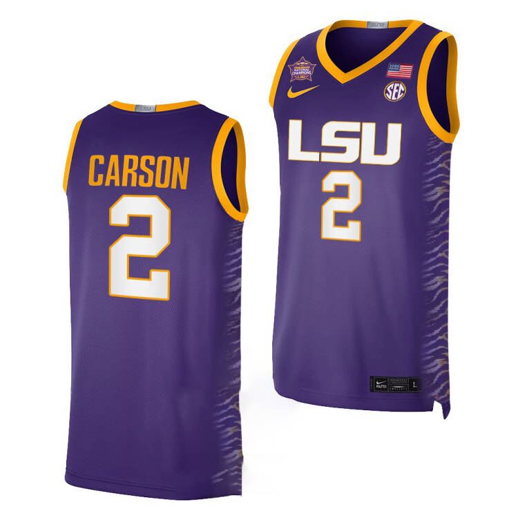 Womens LSU Tigers #2 Jasmine Carso 2023 Final Four National Champions Basketball Jersey Purple