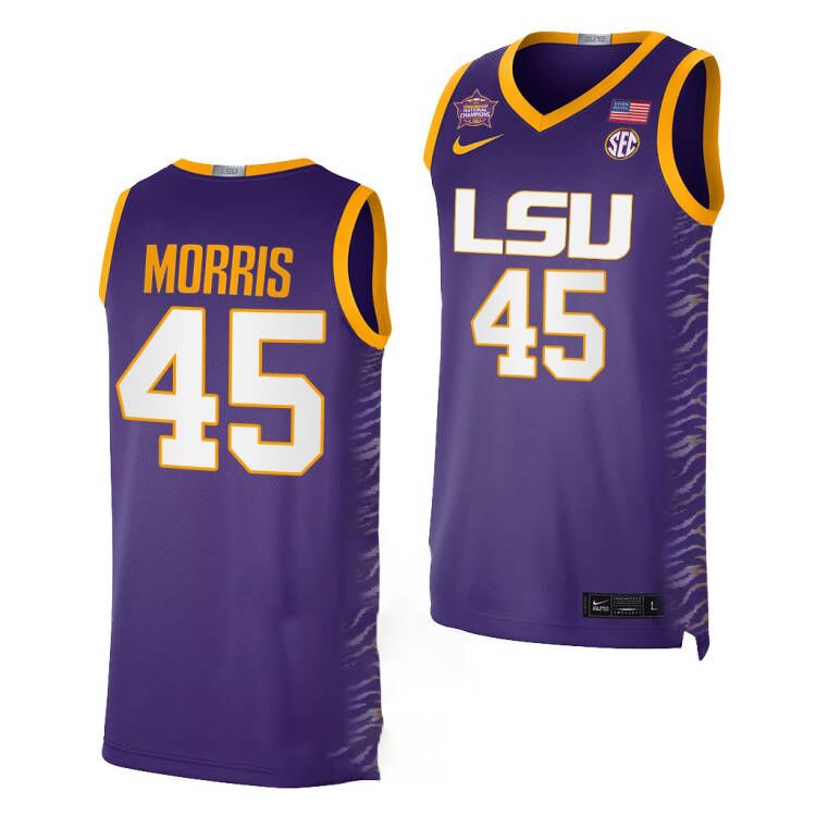 Womens LSU Tigers #45 Alexis Morris 2023 Final Four National Champions Basketball Jersey Purple