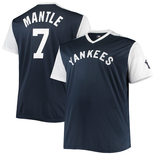 Men's Youth New York Yankees #7 Mickey Mantle Navy White Pullover Cooperstown Collection Replica Jersey