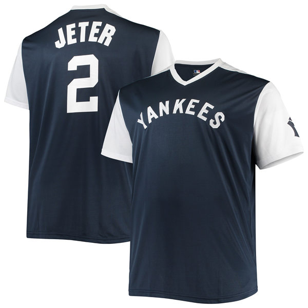 Men's Youth New York Yankees #2 Derek Jeter Navy White Pullover Cooperstown Collection Replica Jersey