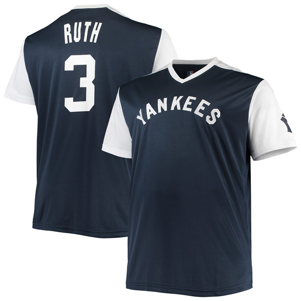 Men's Youth New York Yankees #3 Babe Ruth Navy White Pullover Cooperstown Collection Replica Jersey