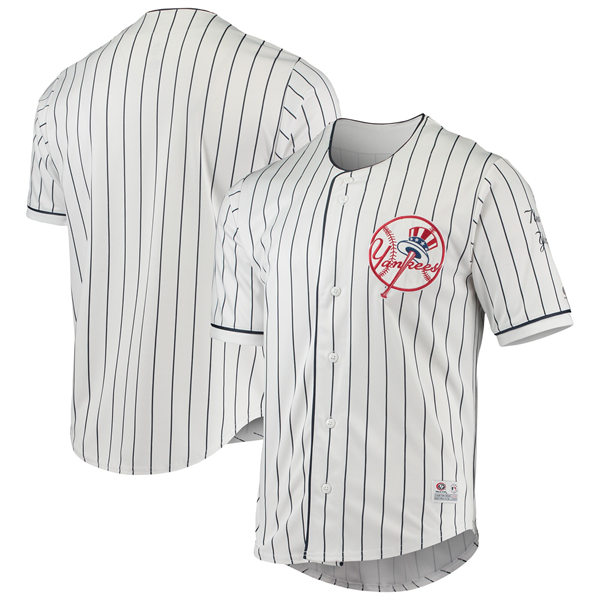 Men's Youth New York Yankees Blank White Navy Pinstripe True-Fan Jersey