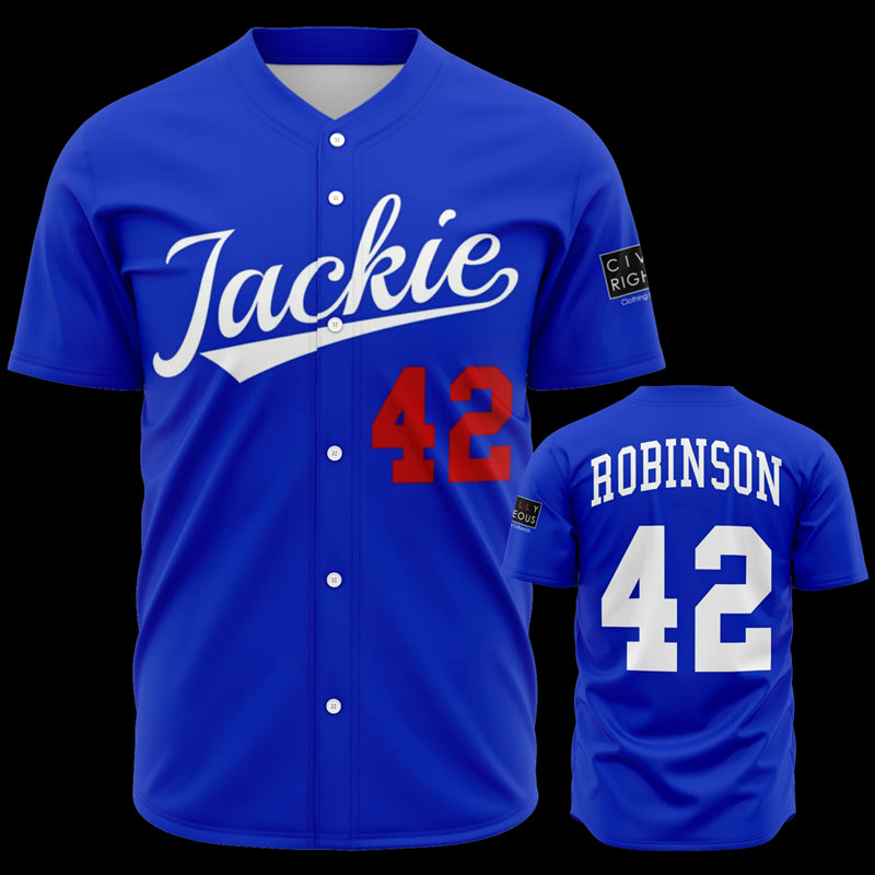 Men's Brooklyn Dodgers #42 Jackie Robinson Royal Civilly Righteous sleeve Anniversary Jersey