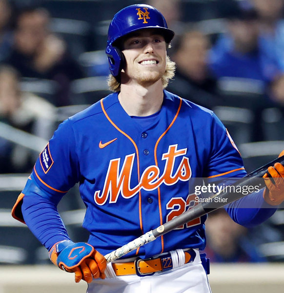 Mens New York Mets #22 Brett Baty Nike Royal Orange Alternate FlexBase Player Jersey