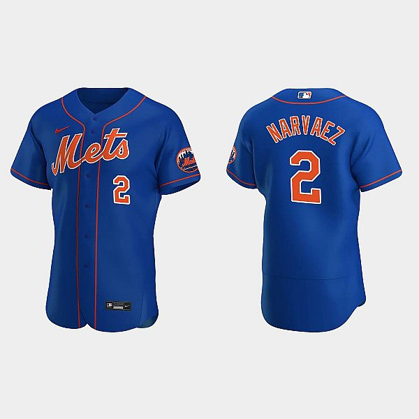 Mens New York Mets #2 Omar Narvaez Nike Royal Orange Alternate FlexBase Player Jersey