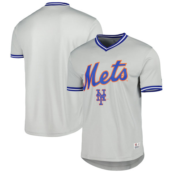 Mens Youth New York Mets Custom Stitches Gray Pullover Team Fashion Jersey