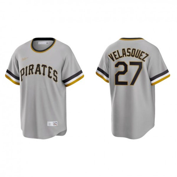 Mens Pittsburgh Pirates #27 Vince Velasquez Nike Gray Pullover Cooperstown Collection Jersey