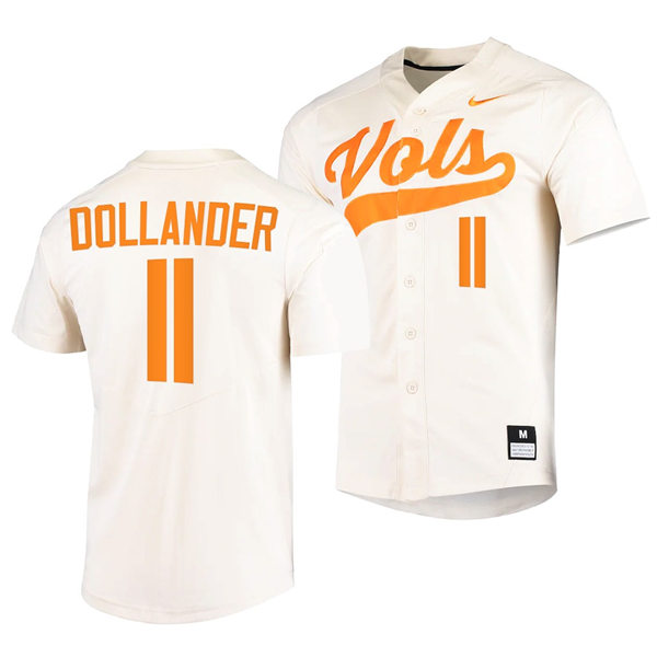Mens Youth Tennessee Volunteers #11 Chase Dollander Nike Cream With Name College Baseball Limited Jersey