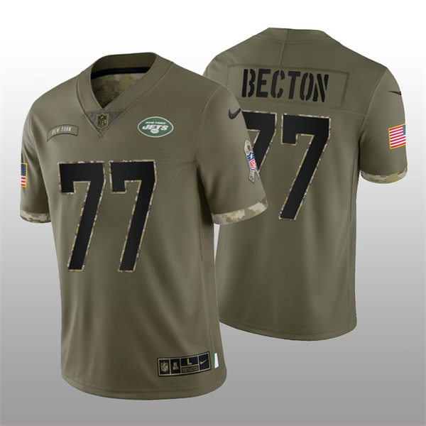 Mens Youth New York Jets #77 Mekhi Becton Olive 2022 Salute To Service Limited Jersey