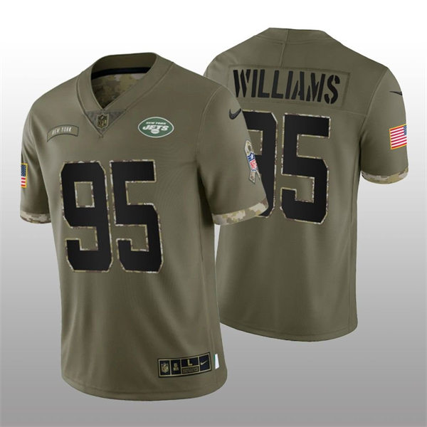 Mens Youth New York Jets #95 Quinnen Williams Olive 2022 Salute To Service Limited Jersey