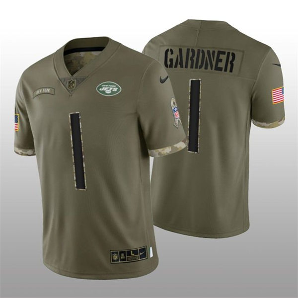 Mens New York Jets #1 Ahmad Sauce Olive 2022 Salute To Service Limited Jersey