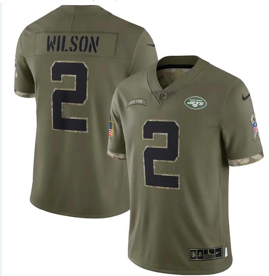 Mens Youth New York Jets #2 Zach Wilson Olive 2022 Salute To Service Limited Jersey