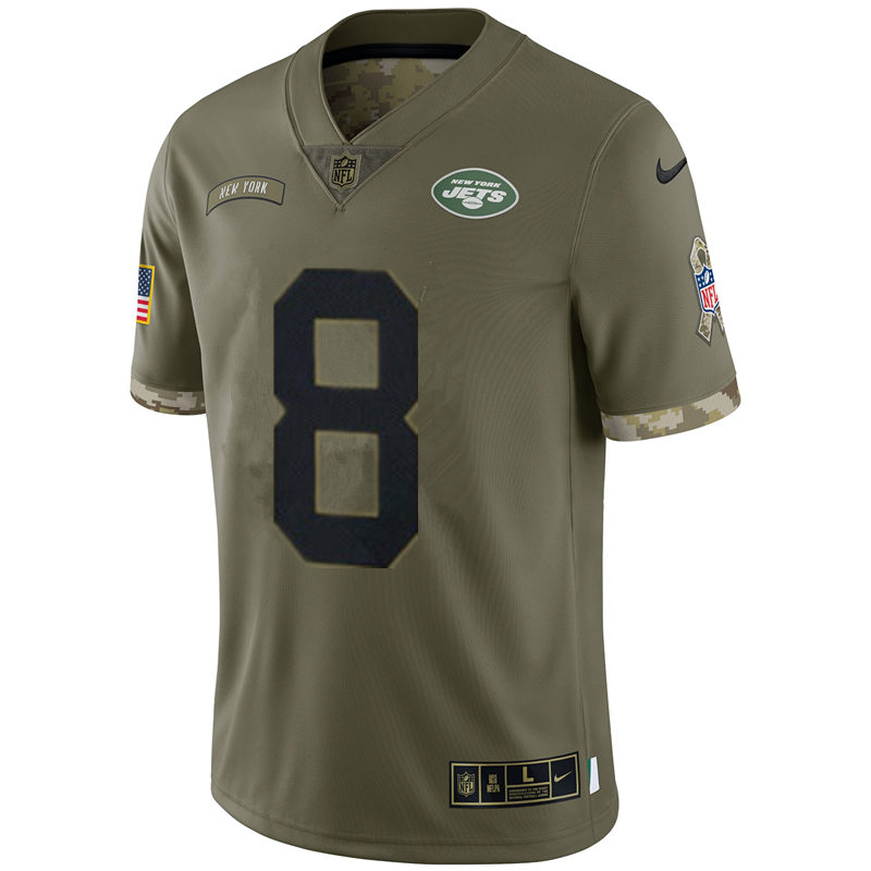 Mens Youth New York Jets #8 Aaron Rodgers Olive 2022 Salute To Service Limited Jersey