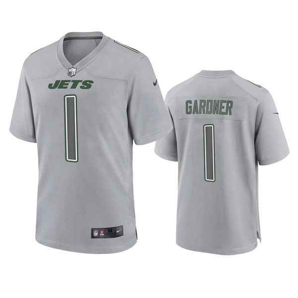 Men's New York Jets #1 Sauce Gardner Gray Atmosphere Fashion Game Jersey