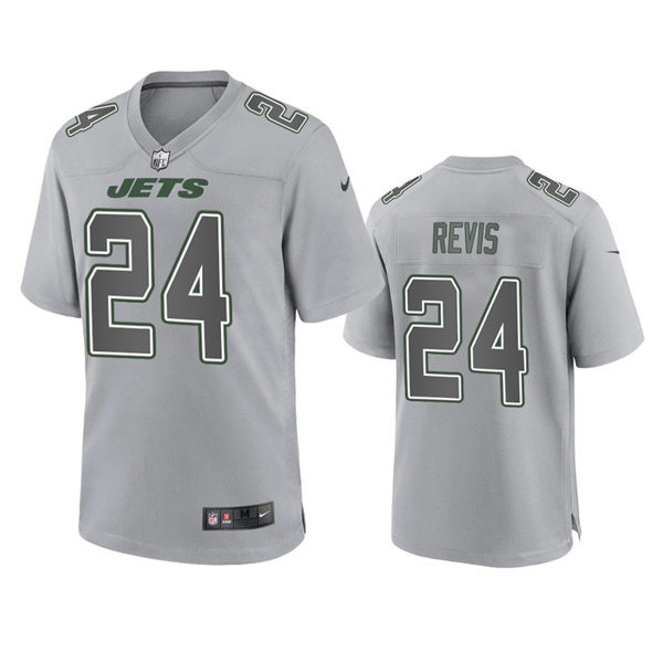 Men's New York Jets Retired Player #24 Darrelle Revis Gray Atmosphere Fashion Game Jersey