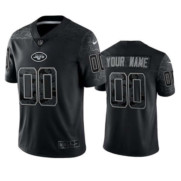 Men's New York Jets Custom 2022 Black Rflctv Limited Jersey