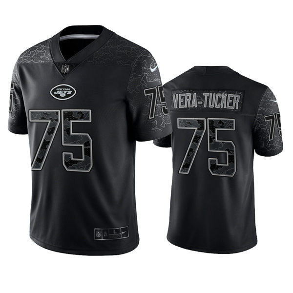 Mens New York Jets #75 Alijah Vera-Tucker 2022 Black Rflctv Limited Jersey