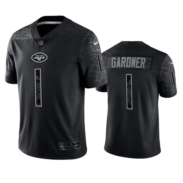 Men's New York Jets #1 Sauce Gardner 2022 Black Rflctv Limited Jersey