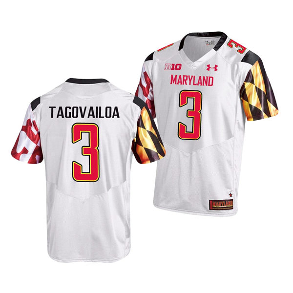 Mens Youth Maryland Terrapins #3 Taulia Tagovailoa White 2022 College Football Game Jersey