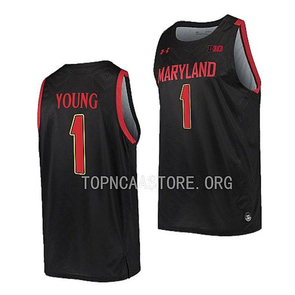 Mens Youth Maryland Terrapins #1 Jahmir Young 2022-23 Black College Basketball Game ersey