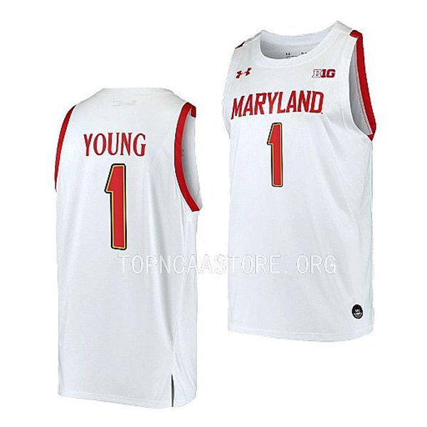 Mens Youth Maryland Terrapins #1 Jahmir Young 2022-23 White College Basketball Game ersey