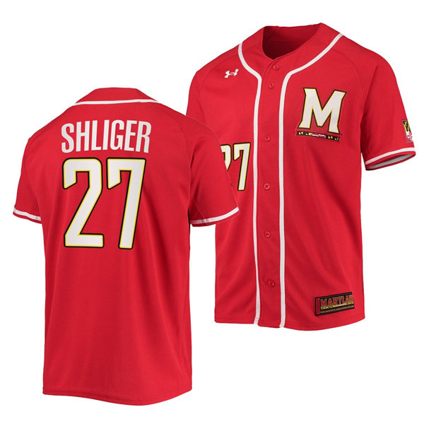 Mens Youth Maryland Terrapins #27 Luke Shliger Red College Baseball Game Jersey