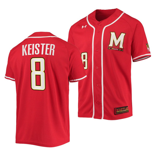 Mens Youth Maryland Terrapins #8 Kevin Keister Red College Baseball Game Jersey