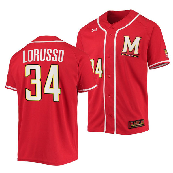 Mens Youth Maryland Terrapins #34 Nick Lorusso Red College Baseball Game Jersey