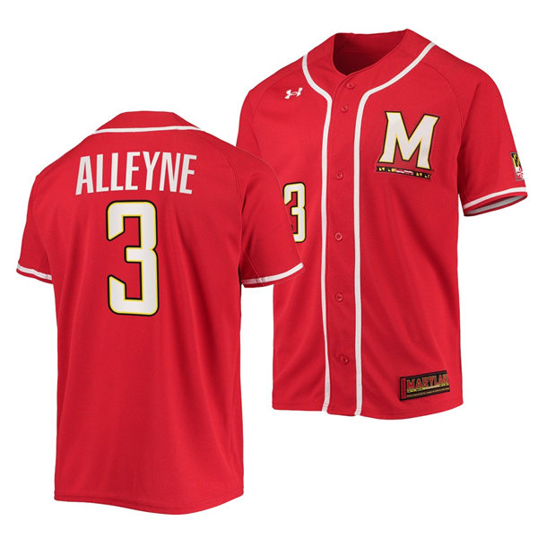 Mens Youth Maryland Terrapins #3 Chris Alleyne Red College Baseball Game Jersey