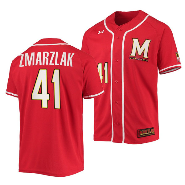Mens Youth Maryland Terrapins #41 Bobby Zmarzlak Red College Baseball Game Jersey