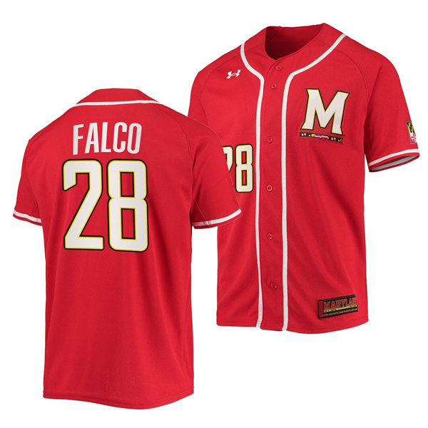 Mens Youth Maryland Terrapins #28 David Falco Red College Baseball Game Jersey