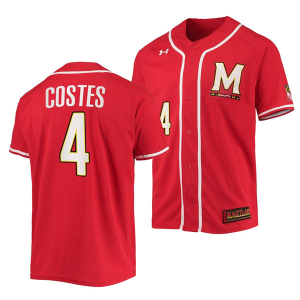 Mens Youth Maryland Terrapins #4 Maxwell Costes Red College Baseball Game Jersey