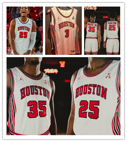 Mens Youth Houston Cougars Custom White Retro Basketball Jersey 