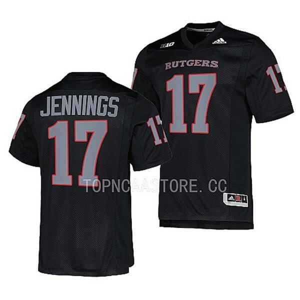 Mens Youth Rutgers Scarlet Knights #17 Deion Jennings 2022 Black Silver Football Game Jersey