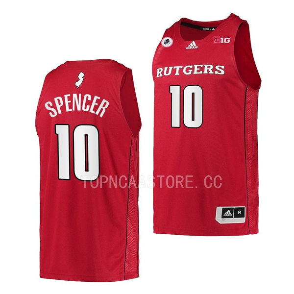 Mens Youth Rutgers Scarlet Knights #10 Cam Spencer 2022-23 Scarlet with two Black stripe Basketball Game Jersey