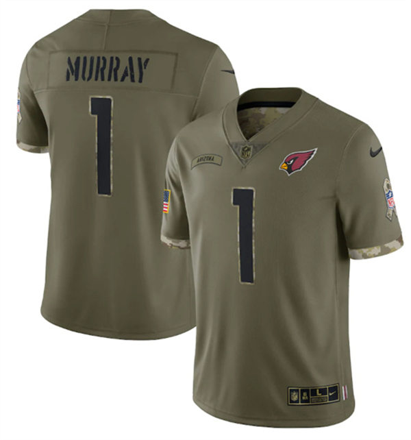 Men's Arizona Cardinals #1 Kyler Murray Olive 2022 Salute To Service Jersey