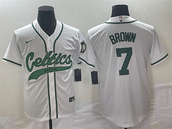 Mens Boston Celtics #7 Jaylen Brown Nike White Baseball Jersey